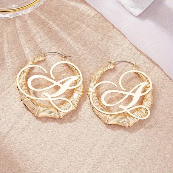 Slub Letter Design Hoop Earrings Retro Elegant Style Alloy 18K Gold Plated - Picture 8 of 8